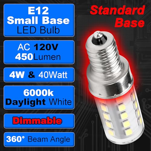 E12 Candelabra LED Light Bulbs Dimmable 4W Equivalent 40 Watt 450lm 6000K Bright Daylight White Candle Bulbs for Chandelier Pendant Dining Rooms Living Rooms Bedrooms Office, 4 Pack - color: 6000k Daylight White, size: 4 Watt-Dimmable-4 Pack