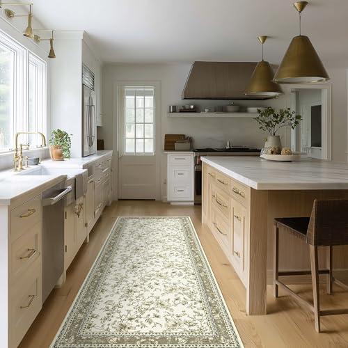 Greyish Beige Runner Rugs 2x6 for Hallway Kitchen Bedroom Beside Laundry Room Bathroom Rug Boho Modern Washable Non Slip Low Pile Stain ResisTaupet Soft Long Carpet Mat Khaki Taupe Floral Pattern - color: Sketch Floral Cool Beige, size: 2' x 6' (Rectangul