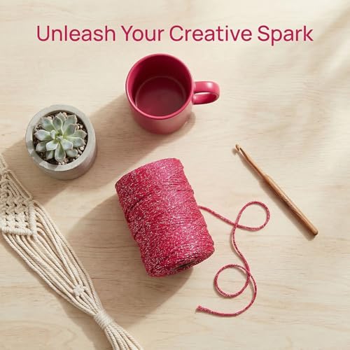 3mm Sparkle Polyester Macramé Cord - 150g/66yds Metallic Glitter Braided Cord for Crocheting Bags, Baskets, Macramé Plant Hangers & DIY Crafts, Machine Washable (6#Red Silver) - color: 6#red Silver