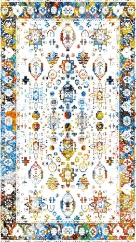 Blue Yellow Vintage Distressed Retro Floral Area Rugs 2x3 Faux Wool Soft Thick Non Shedding Boho Rug for Living Room Bedroom Diningroom Unique Modern Design Framhouse Office Dorm Floor Carpets - color: H, size: 2x3