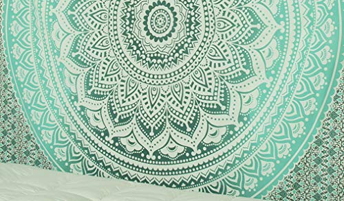 Popular Handicrafts Tapestry Wall Hanging Hippie Ombre Mandala Bohemian Hippy Intricate Indian Tapestries Bedspread 84 x 90 Inches (215cm x 230cm) Grey Green - color: Grey Geen, size: 90.6"L x 84.7"W