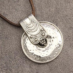 Leather Necklace for Women Long Boho Pendant Hippie Choker Necklace Bohemian Layered Leather Rope Wooden Jewelry Gifts - style: Boho Silver Pendant