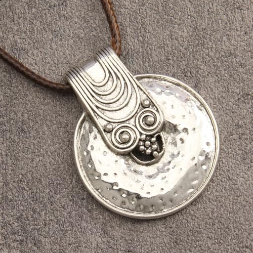 Leather Necklace for Women Long Boho Pendant Hippie Choker Necklace Bohemian Layered Leather Rope Wooden Jewelry Gifts - style: Boho Silver Pendant