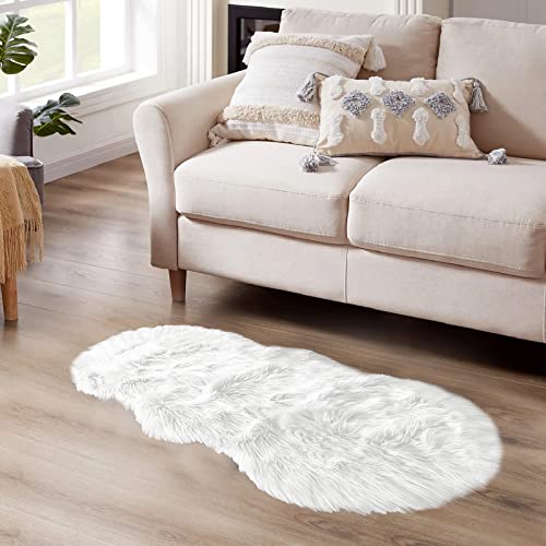 Latepis Faux Sheepskin 2x4 Shag Throw Rugs White Fur Sheep Skin Rug Carpet Alfombras para Habitacion Furry Rug for Bedroom Cushion Home Décor, Sheepskin - color: White, size: 2' x 4' (Sheepskin)