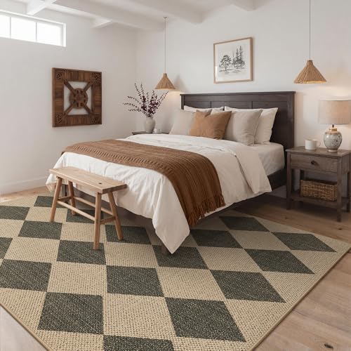 Bavni Checkered Easy Jute Rug,8x10 Area Rug Machine Washable Non Slip Woven Plaid Carpet, Geometric Diamond Non Shedding Low Pile Modern Farmhouse Floor Mat for Living Room, Bedroom, Dining Room - color: Checkered-1, size: 8X10