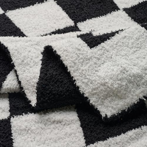 Checkered Throw Blanket, Black Soft Cozy Fluffy Knitted Throw Blankets for Couch, Sofa, Bed, Chair, Warm Fuzzy Travel Picnic Lightweight Plaid Blanket, 50x70 inches - color: Black White, size: 50×70 Inch