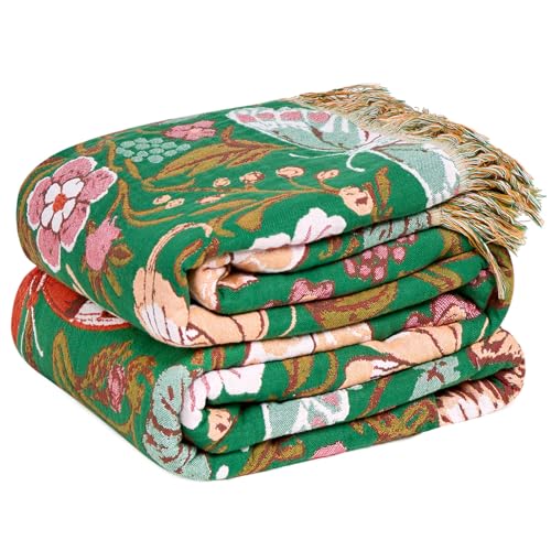 LUTBM Boho Throw Blanket for Bed Cotton Summer Blankets for Bedroom Living Room Twin All Season Lightweight Butterflies Embroidery Quilt for Couch Sofa Chair 60"x80" - color: Butterflies Green, size: 60"×80"