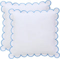 BEBE BASK Scalloped Pillow Cover - Set of 2-18 x 18 Inch - Scallop Pillow Cover – White and Blue Scalloped Pillows - Scallop Pillows - 100% Cotton - Grandmillennial Style (White/Blue)