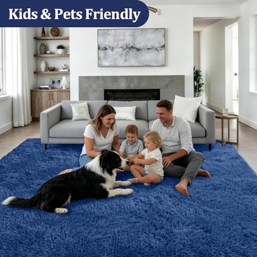 Fluffy 4x6 Area Rugs for Living Room Bedroom: Ultra Soft Shag Rug Non-Slip Non-Shedding Small Plush Bedside Rug Indoor Floor Carpets for Kids Room Playroom Entryway Nursery Dorms Home Decor Blue - color: Blue, size: 4' x 6' (Rectangular)
