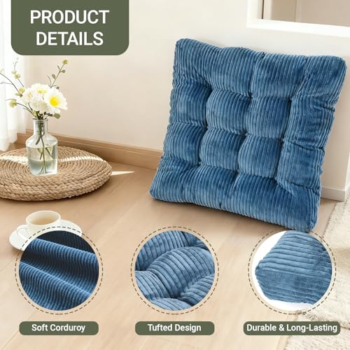 Meditation Floor Pillow Set of 2,Memory Foam Meditation Floor Cushions for Adults Sitting, Large Square Thickened Seat Cushion for Yoga, Tatami Living Room (2, Navy) - color: Navy