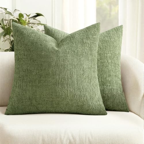 MIULEE Decorative Throw Pillow Covers 18x18 Pack of 2 Sage Green Spring Couch Pillow Covers Soft Cozy Textured Chenille Pillowcases for Home Decor Sofa Living Room Cushion Bedroom - color: Sage Green, size: 18" x 18" (Pack of 2)