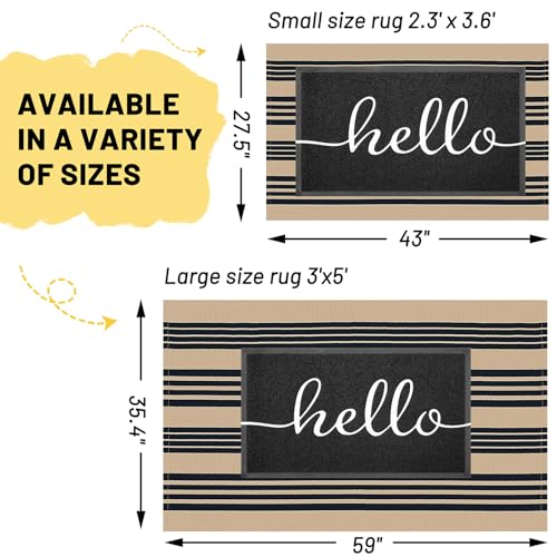 KILOCOCO Striped Rug 3'X5' Front Door Mat Outdoor Welcome Mats Rugs Outdoor Cotton Washable Front Porch Rug Layered Doormats for Kitchen/Farmhouse/Entryway/Patio, Brown - color: Brown and Black Stripe, size: 3' x 5' (Rectangular)