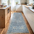 Bloom Rugs Caria Washable Non-Slip 7 ft Runner - Blue/Beige Traditional Runner for Entryway, Hallway, Bathroom, and Kitchen - Exact Size: 2'6" x 7' - color: Blue / Beige, size: 2'6" x 7' (Runner)
