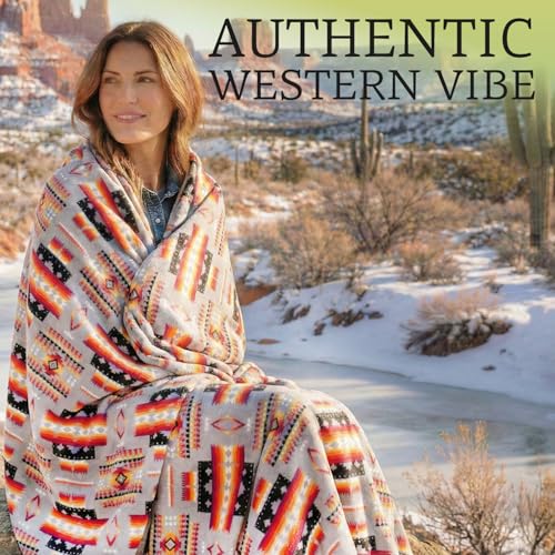 Sacred Thread Aztec Blanket Fleece, Reversible Native American Blanket, Western Throw, Native American Western (Grey Flannel), Queen (79”x95”) - color: Grey Flannel, size: Queen (79”x95”)