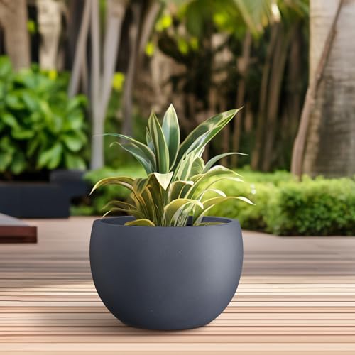 Kante 15.7" Dia Round Concrete Planter, Outdoor/Indoor Large Bowl Plant Pots with Drainage Hole and Rubber Plug for Garden Patio Balcony Home, Charcoal - color: Charcoal, size: 15.7" d