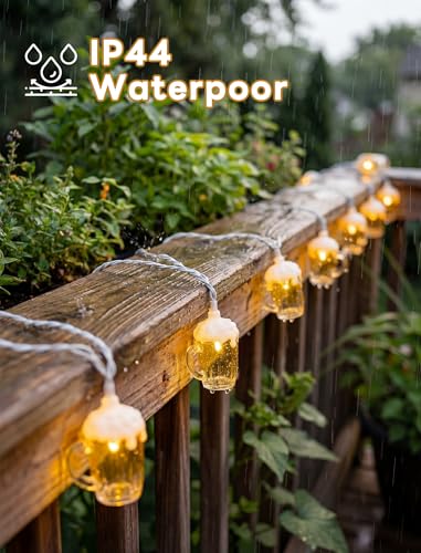 Beer String Lights Outdoor, 12.5FT Summer Decorative Camping String Lights with 10 3D Beer Mug Lights, Plug in Connectable Novelty Fairy Lights for Tropical Themed Wedding Bistro Bar Party Decor - color: Beer Mug Lights