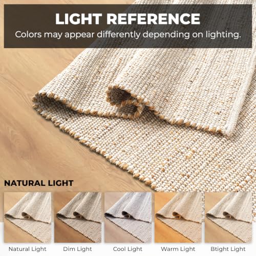 GRUHUM Jute Cotton Area Rug 5'x8' ft Rectangle Handwoven Natural Fabric Farmhouse Rug for Living Room, Bedroom Kitchen - Rustic Vintage Bohemian Eco-Friendly Carpet Home Décor 5x8 ft Natural Boho Rug - color: Natural - Ivory, size: 5' x 8' (Rectangular)