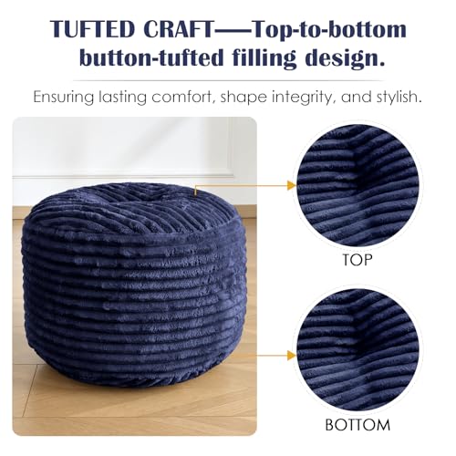 Round Ottoman,Corduroy Pouf Ottoman Foot Rest,Storage Footstool for Living Room,18x14 Soft Floor Poufs,Memory Foam Filling - Navy, 18x14 in - color: Navy, size: 18"D x 18"W x 14"H