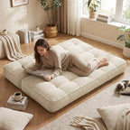 Vercraft 63 Inch Folding Sofa Bed Convertible Chair, 2-in-1 Convertible Boneless Sofa Floor Cushions Couch Mattress Oversized Corduroy Upholstered Sleeper Chair for Living Room Guest Apartment(Beige)