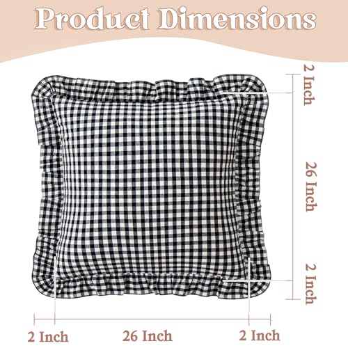 KKJIAF Ruffle Gingham Pillow Covers 26 x 26 Inches, Cotton Plaid Euro Sham Pillow Covers Set of 2, Linen Feel Ruffled Plaid Pillow Cases with Envelope Closure for Sofa Bed (Black Plaid) - color: Black Plaid, size: 26" x 26" (Pack of 2)