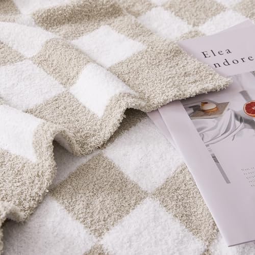 Checkered Throw Blanket, Taupe Soft Cozy Fluffy Knitted Throw Blankets for Couch, Sofa, Bed, Chair, Warm Fuzzy Travel Picnic Lightweight Plaid Blanket, 60x80 inches - color: Taupe, size: 60×80 Inch