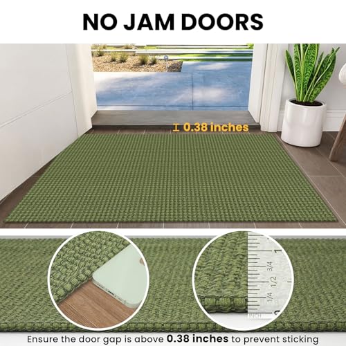 IOHOUZE Small Area Rug 2x3 Washable Woven Rugs for Entryway Non Slip Rubber Backed Front Door Rugs Indoor Doormat Throw Rug Floor Carpet for Entrance Kitchen, Olive Green/Earthy Green - color: Olive Green/Earthy Green, size: 2' x 3' (Rectangular)