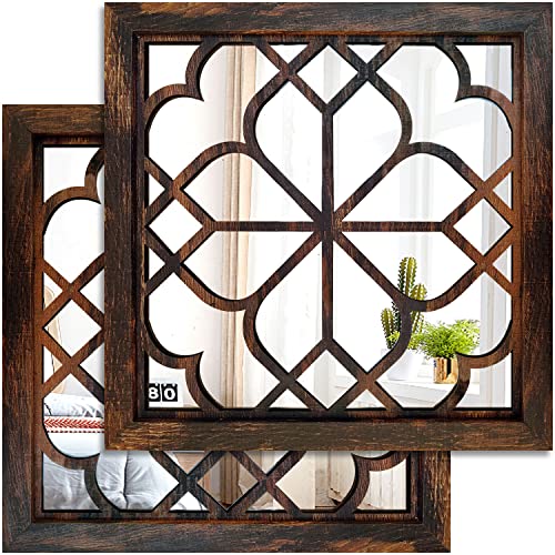 Wocred 2 PCS Square Wall Mirror,Gorgeous Rustic Farmhouse Accent Mirror,Caramel Color Entry Mirror for Bathroom Renovation,Bedrooms,Living Rooms and More(12”x12”) - color: Caramel Color, size: 12x12 inch - 2 PCS