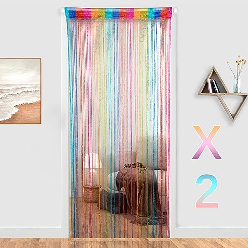 Hysenm 2 Pack 39 x 79 Inch Beaded Curtain String Door Curtains, Hippie Room Decor Curtains for Doorway, Closet Divider Privacy Decor, Boho Home Decoration Bedroom, Party, 6 Colors - color: 6 Colors