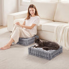 Intelligent Design Floor Pillow - Shredded Foam Filled Meditation & Yoga Cushion, Chenille Tufted, Handsewn Scalloped Edge, OEKO-TEX Certified, Azza, 20" x 20" x 5" Grey - color: Grey