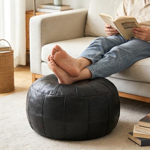 Thgonwid Unstuffed Moroccan Ottoman Pouf Cover, Ottoman Footstool Storage Solution, Bean Bag Chair, Foot Rest, Black - color: Black
