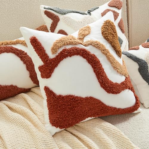 lifein 18x18 Pillow Covers-Throw Pillow Covers Boho Couch Pillows Embroidered Decorative Accent Pillows Mid Century Textured Pillowcases for Couch Sofa Living Room Bed Home Decor (Burnt Orange) - color: C-cr711(1 Pack Without Pillow Insert), size: 18" x 1