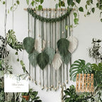 SunsprieJoy Macrame Wall Hanging, Boho Wall Decor Handmade Yarn Woven Leaf Tapestry, Modern Wall Art for Bedroom Nursery Kitchen Dining Room Bathroom, Home Decoration Gift for Women – Green - style: Layered Leaf