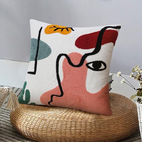 Merrycolor Boho Abstract Pillow Covers 18×18 inch Colorful Woman Face Line Cute Pillow Cases Mid Century Aesthetic Modern Boho Pillows Decorative Throw Pillows for Bed Couch Living Room,1PC - color: Abstract Face 3, size: 18" x 18" (Pack of 1)
