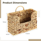 Woven Water Hyacinth Wall Basket - Hanging Magazine Holder & Mail Organizer, Natural Wicker Wall Storage Pocket for Files, Books, Entryway & Office Decor