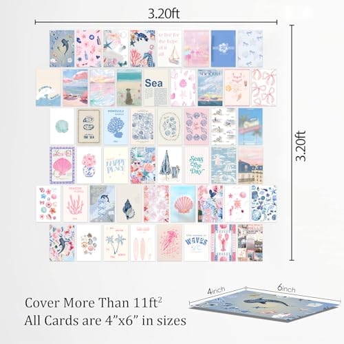 KBKBART Coastal Granddaughter Room Decor, Pink and Blue Wall Collage Kits, 50 Pcs 4x6 Inch Beachy Aesthetic Wall Art Prints Posters, Coastal Cowgirl Room Dorm Wall Decor for Teen Girls - color: Coastal, size: 4x6 inch x 50pcs