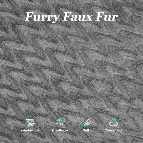 Hobestluk 3 in 1 Bean Bag Chair Giant Bean Bag Chairs for Adults with Chevron Plush Fur Cover Convertible Bean Bag Floor Cushion with Machine Washable Cover for Living Room (Chevron Plush Grey) - color: Lead Grey