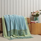 EP Mode Reversible Fringed Mulberry Silk Throw Blanket for Sofa (Crystal Blue/Lime) - color: Crystal Blue/ Lime
