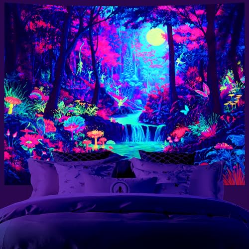AOHMPT Blacklight Tapestry Glow in the Dark Tapestry Landscape Design 59'' × 51'' Inch Wall Hanging Decor for Bedroom Living Room - color: Landscape, size: 59"L x 51"W