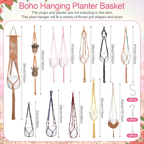 Hoteam 12 Pcs Macrame Plant Hangers Macrame Hanging Planters for Indoor Plants Handmade Boho Hanging Baskets Flower Pots Holder for Outdoor Home Wall Decor - color: Multicolor