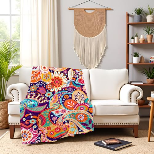 Levens Bohemia Theme Blanket Gifts for Women Girls Wife, 60"x50" Boho Throw Blanket Floral Print Decoration for Couch Sofa Home Bedroom, Soft Flannel Comfort Smooth Colorful Lightweight Throw Blankets - color: Bohemia Red1, size: 50"x60"
