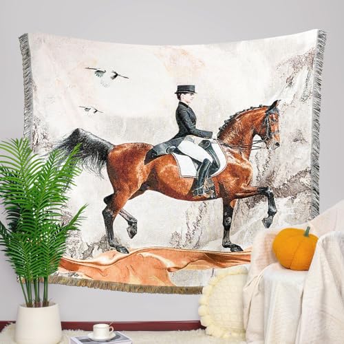 Boho Valentine Throw Blanket Sofa Colorful Cotton Blanket Retro Bohemian Tapestry Reversible Hippie Sheets Room Valentines Decor (Horse) - color: Horse