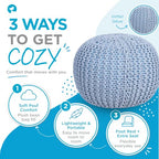 BIRDROCK HOME Round Pouf Ottoman Foot Rest - 18.5”x18.5”x15” Boho Compact Comfortable Soft Cotton Braided Foot Stool with Bean Bag Filling for Living Room, Bedroom, or Nursery (Soft Blue) - color: Soft Blue