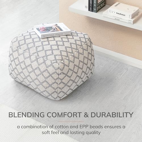 Anji Mountain Pouf Ottoman Foot Rest, Handmade Ottoman Pouf, Comfortable Foot Stool, Decorative Floor Seating for Living Room Decor, Bedroom & Home Décor Accent - South Grand Ivory, 22"D x 22"W x 16"H - color: South Grand Ivory, size: 22"D x 22"W x 16"H
