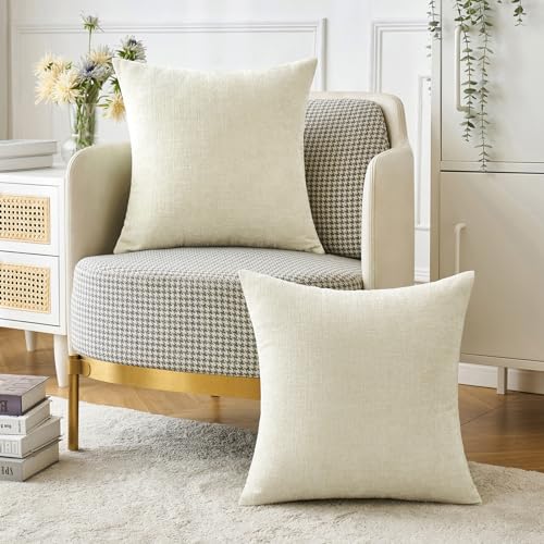 MIULEE Pack of 2 Cream Throw Pillow Covers 18x18 Inch Natural Soft Pillow Covers for Sofa Living Room Spring Home Decor Couch Solid Dyed Cases - color: Cream, size: 18" x 18" (Pack of 2)