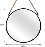 POZINO Large Round Hanging Mirror, Circle Wall Mirror with Rope, 30 Inch Black Frame Farmhouse Mirror for Bathroom Bedroom Living Room Entryway Home Decor