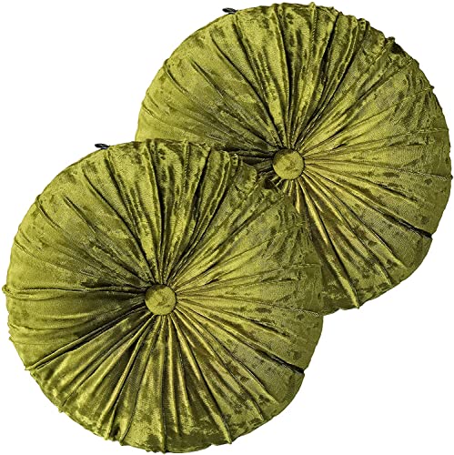 Verpert Pack 2：Round Floor Cushions Pillow, Solid Color Velvet Meditation Cushion Pumpkin Pleated Meditation Pillow for Home Sofa Bed Car Decor Floor Pillow Cushion Green - color: Green
