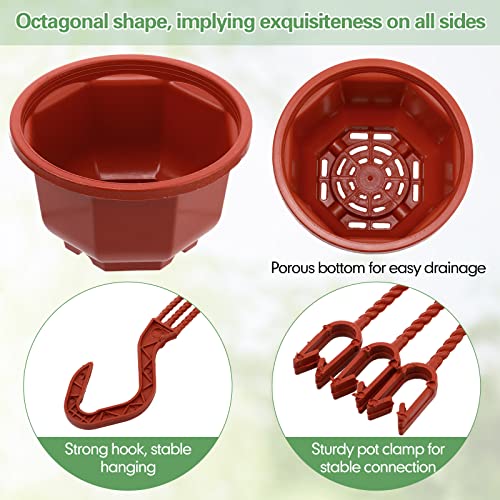 Roshtia 24 Pcs Hanging Plastic Planter Pot with Hook Flower Pots Baskets Hanging Nursery Planter Holder for Outdoor Indoor Plant Garden(Brown,6.7 Inch) - color: Brown, size: 6.7 Inch