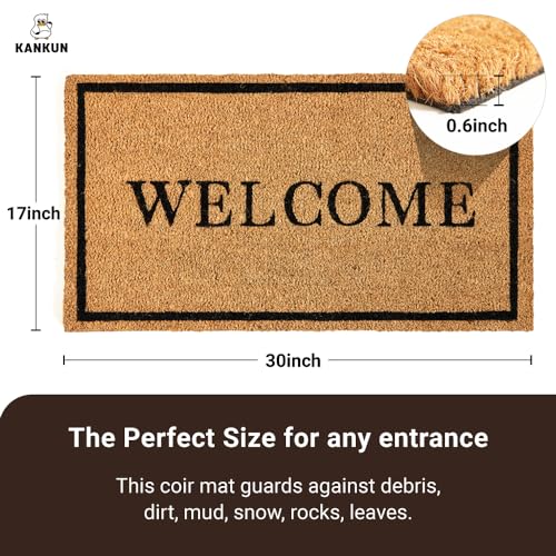 KANKUN Coco Coir Door Mat with Heavy Duty Backing, Welcome Doormat (17" x 30"), Doormat Entrance (Welcome2-1Pack) - color: Welcome2 - 1pack
