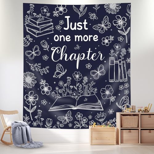 SVBright Navy Blue Reading Tapestry 51Wx59H Inch Book Lovers Wall Hanging Boho Floral Flower Fabric Butterfly Minimalist Modern Simple Line Sketch Home Decor Art for Living Room Bedroom Dorm - color: Navy Blue Wildflower, size: 59"L x 51"W