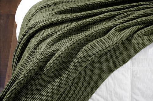 Olive Green Throw Blanket, Olive Cable Knit Throw Blanket for Couch, Soft Cozy Stretchy Reversible Garter Knitted Blankets for Bed, 50"x60", Olive Green - color: Olive Green, size: 50"x60"
